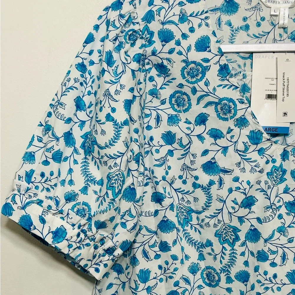 New! Draper James Paisley Floral Puff Sleeve Pullover Blouse Womens Size Large
